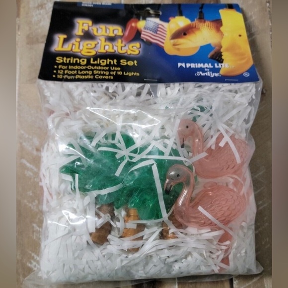 Vtg Fun Lights Flamingo Palm Tree Tropical Party Indoor Outdoor 12' String Light - Picture 1 of 11